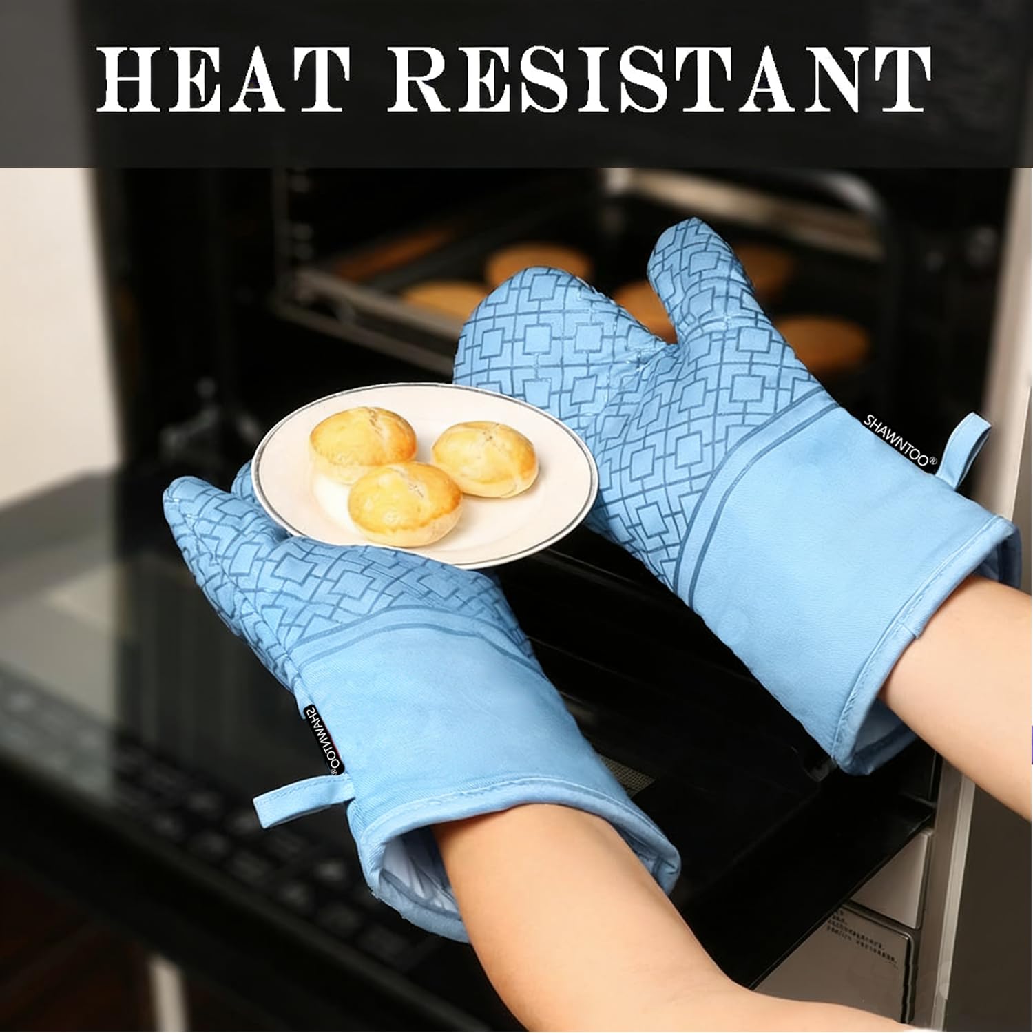 Juego de 6 manoplas de horno y soportes para ollas, guantes de horno de cocina, resistentes al calor, guantes de horno extralargos de 550 grados y agarraderas con superficie de silicona antideslizante