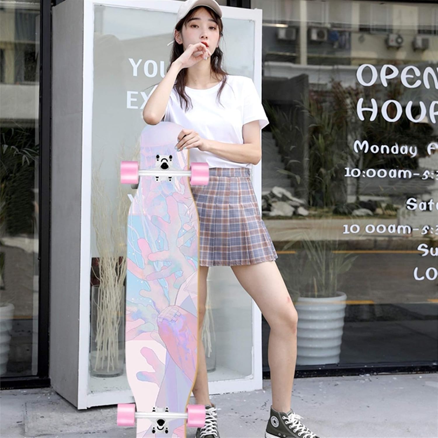 47 Inches Skateboard Longboard Drop Through Long Boards, Skateboard 7 Layer Maple Wood Skate Board Deck Long Board Cruiser for Kids Adults, Beginners Boys Girls Teens (Color : H)