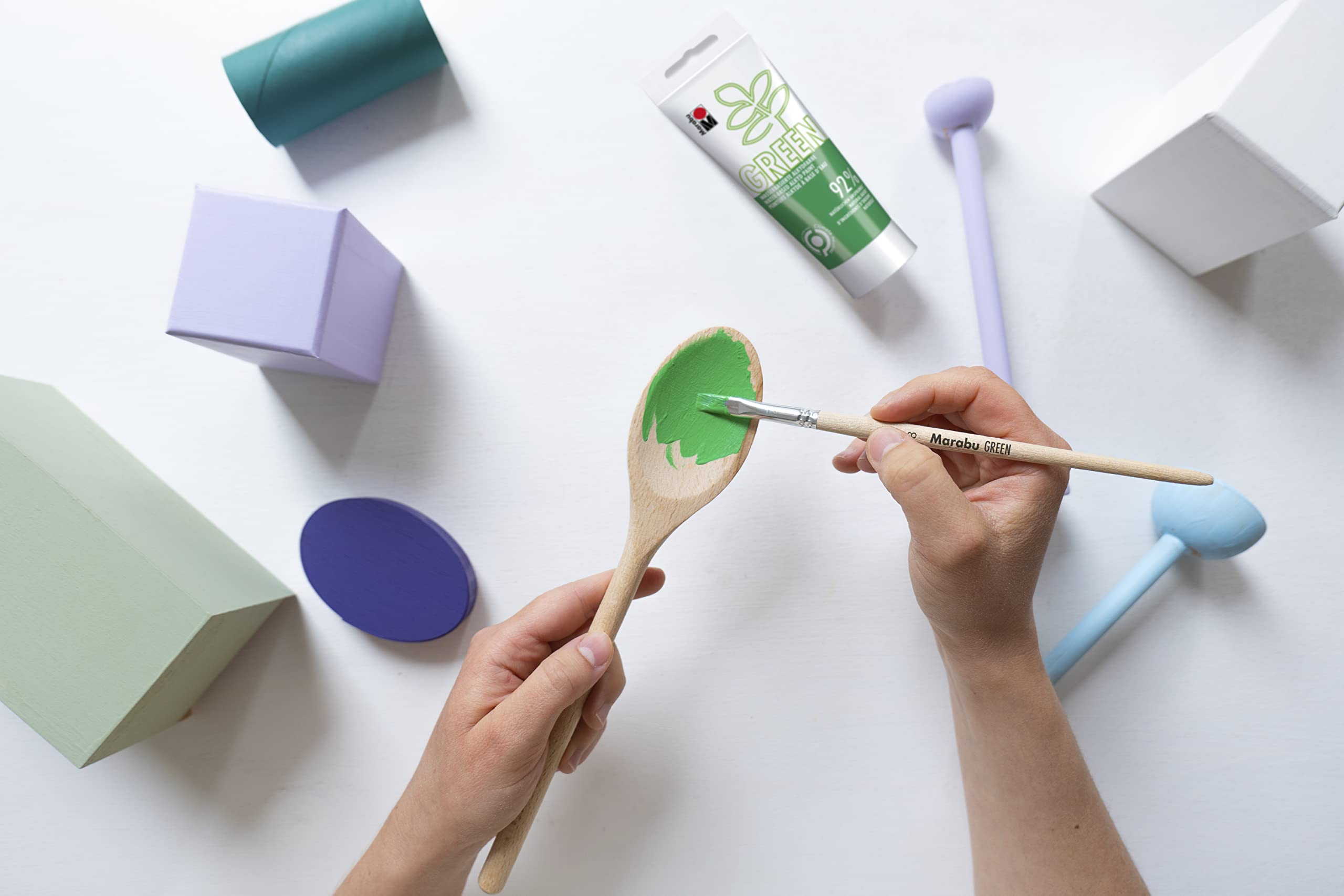 Marabu GREEN Line Set 5 Pennelli Sintetici Vegani - Manico Non Trattato, Per Acrilico E Acqua, Ideali Per Artisti E Hobbisti