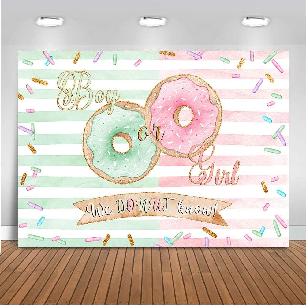 Avezano Donut Gender Reveal Backdrop She or He Gender Reveal Party Background We Donut Know Gender Reveal Donut Theme Party Decoration (7x5ft)