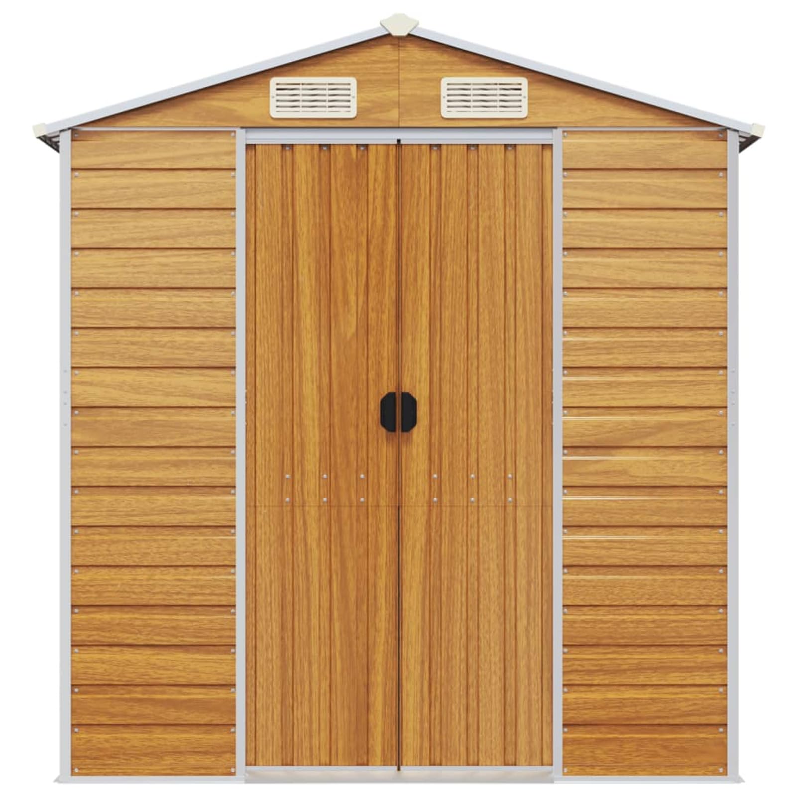 Casetta da Giardino per Attrezzi, Capanno in Lamiera d'Acciaio con Tetto Inclinato, Ripostiglio per Attrezzi con Porte Scorrevoli per Giardino,Capanno Giardino Marrone Chiaro 191x895x198cm Ac