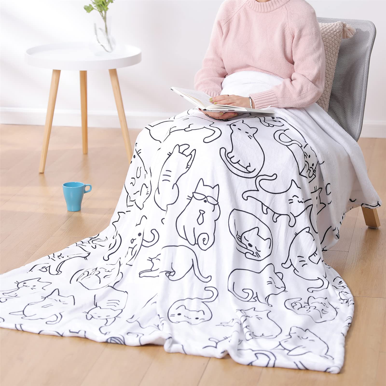 Sviuse Manta de gato para sofá, manta de gato de tamaño individual para niñas, mujeres, adultos, gatos, mamá, regalos para mujeres, mantas de gatitos para sofá, cama (60 x 80 pulgadas, gato 2)