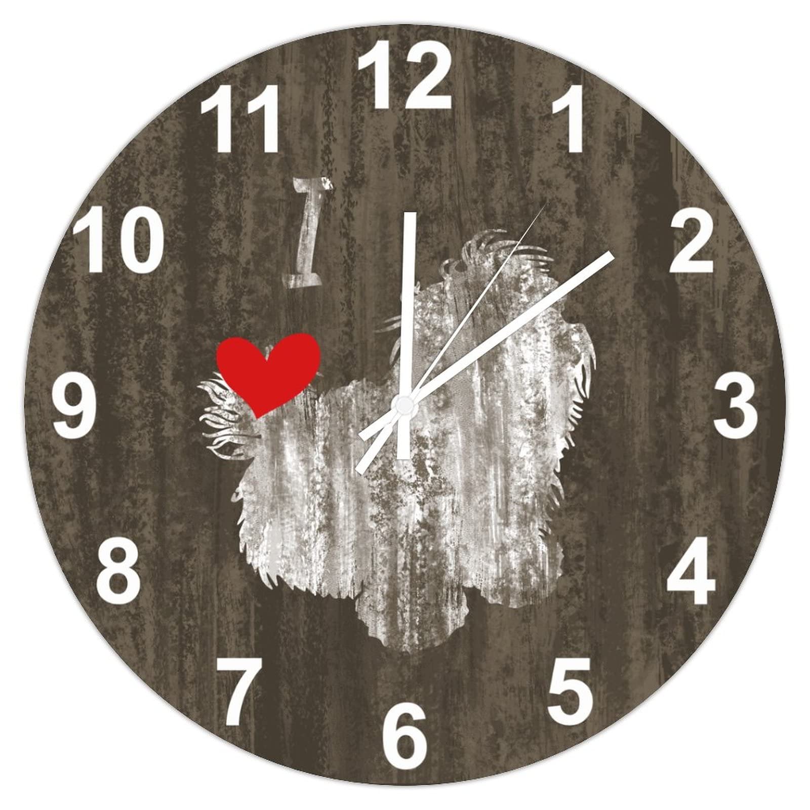 Horloge murale en bois Shih Tzu vintage sans tic-tac ronde 38 cm