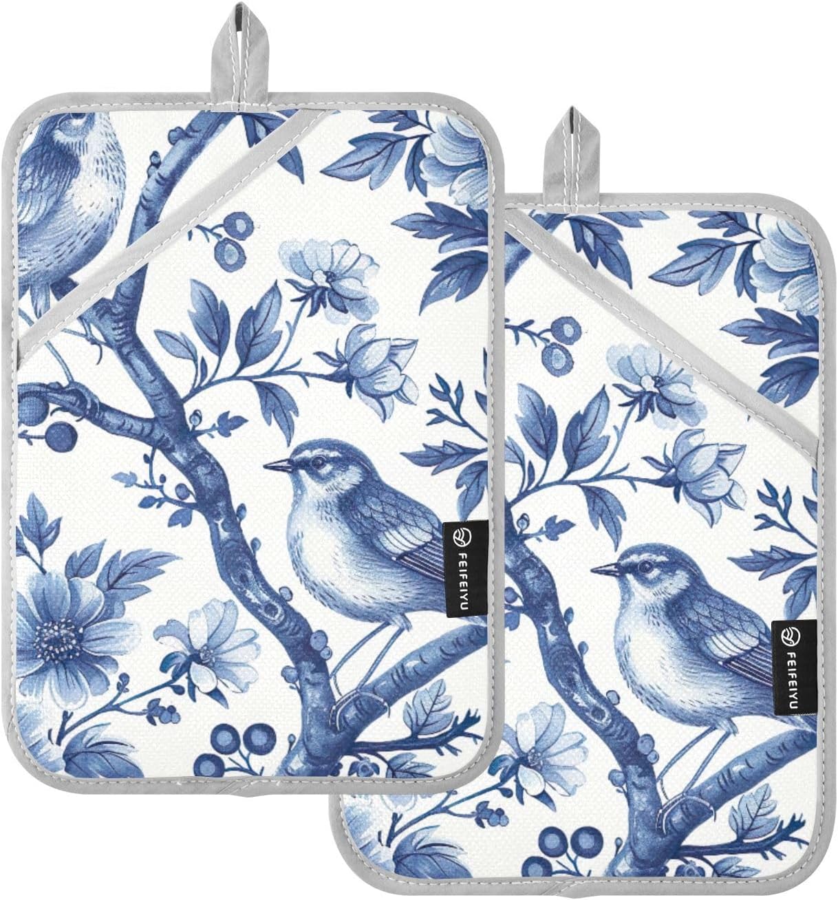 Pot Holder Set of 2, Blue White Porcelain Heat Resistant Potholders Non-Slip Grip Oven Mitts for Hot Kitchenware Kitchen Cooking Accessory - Image 2