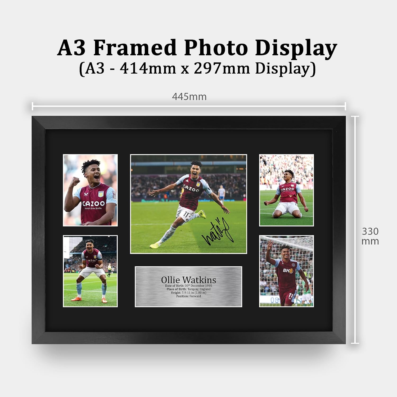 HWC Trading Ollie Watkins Aston Villa 16 x 12 inch Printed Memorabilia Signed Autograph Photograph Display for Soccer Fans and Supporters - 16" x 12" Framed