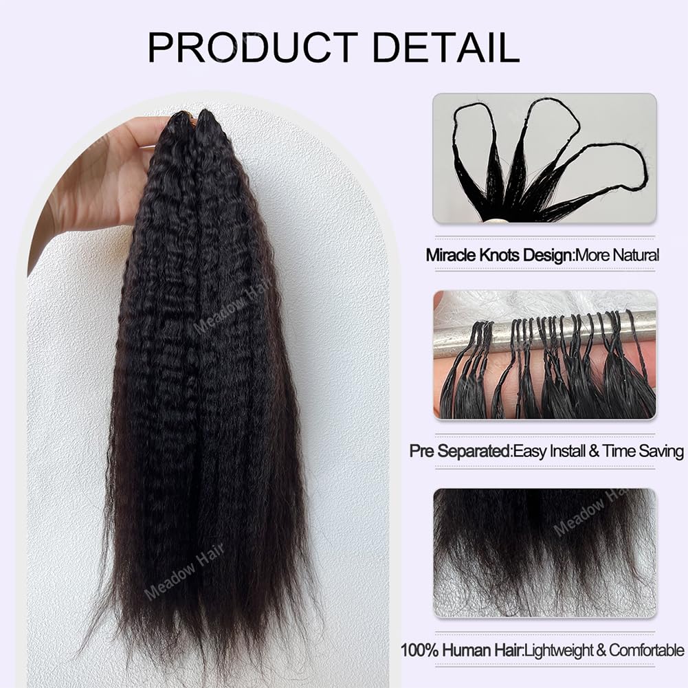 Kinky Straight Miracle Knots Crochet Human Hair Extensions Burmese Virgin Pre Separated Feather Crochet Hair Braids Bundles for Black Women Meadow Hair 22inch 120g image 2