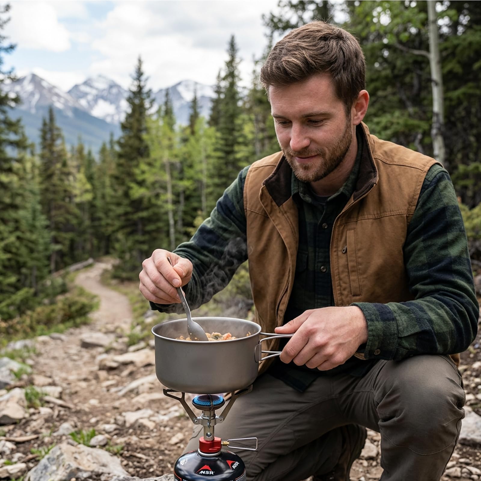Camping Topf, Ultralight Outdoor-Kochgeschirr für Rucksackreisen, Kompaktes Bushcraft-Kochgeschirr mit faltbaren Griffen, Vielseitige Wärmequellenkompatibilität