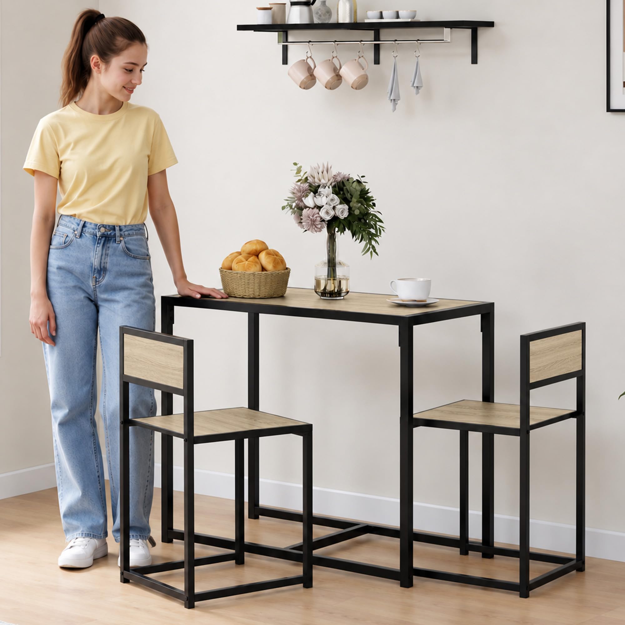 HOMCOM Small Dining Table Set for 2 Compact for Small Spaces, Oak