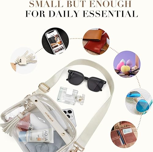 Miniatura 3 de Missnine Bolso transparente para mujer, aprobado para estadios, pequeño, transparente, con borla, bolsa de PVC transparente para conciertos