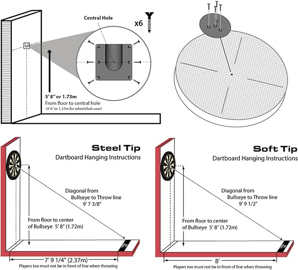 Soporte práctico para objetivos de dardos – Conjunto robusto y versátil para Dardos de varilla de acero, incluye todo el material de montaje necesario – ideal para dardos o clubes - 4