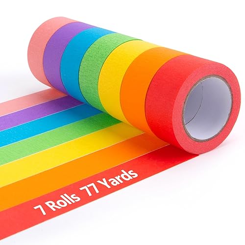 VGOODALL 7 cintas adhesivas de color, juego de cinta washi para artes y manualidades, suministros de arte para niños, 330 pies x 1 pulgada