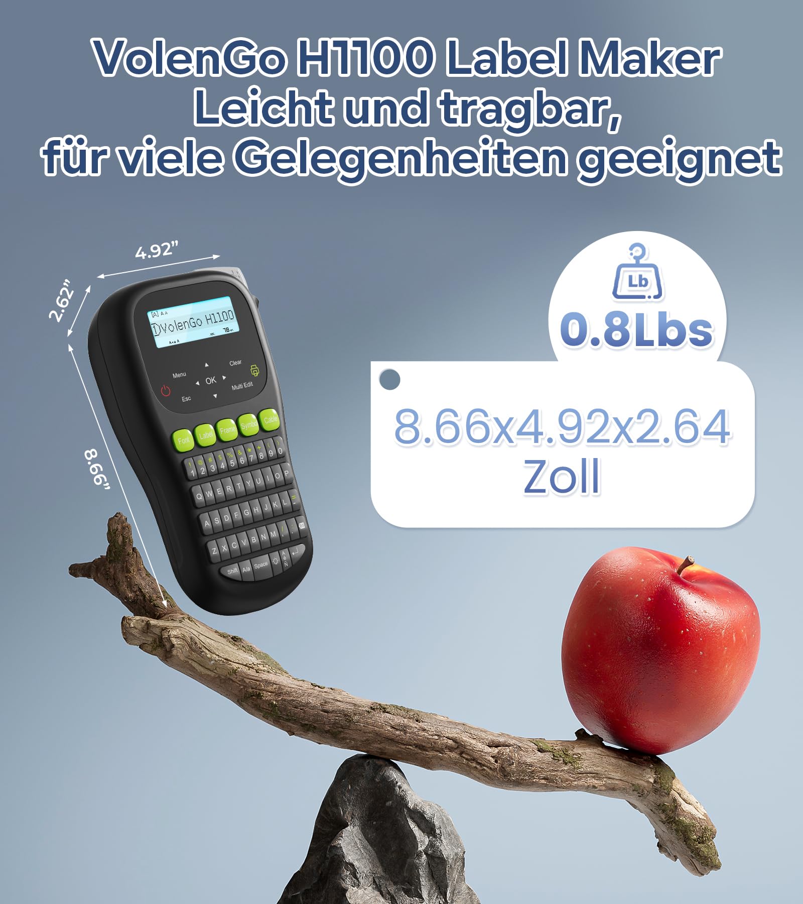 Beschriftungsgerät H1100 – Etikettiergerät & Etikettendrucker mit QWERT Tastatur, LCD-Hintergrundbeleuchtung und Selbstklebendem Label (12 mm). Portable Beschriftungsgerät Handgerät für Heim und Büro