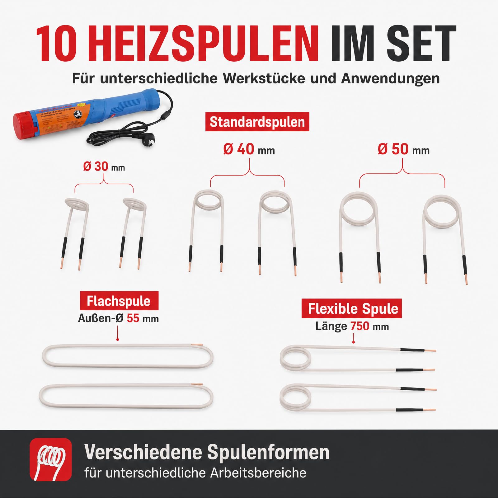 Induktionserhitzer kfz 1100W mit 10 Heizspulen Magnetischer Induktionsheizer, Flammenloses Induktion kfz Werkzeug zum Entfernen von Schrauben, Induktionsheizer-Handgeräteset