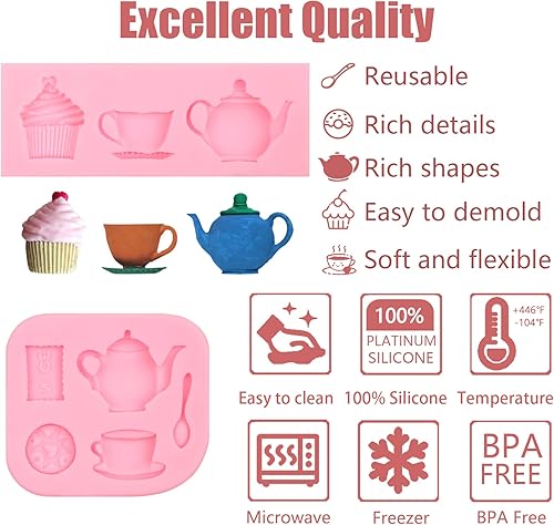 Miniatura 2 de Moldes de silicona para fiesta de té, 2 unidades, molde de fondant de chocolate para decoración de pasteles, azúcar de caramelo, decoración de