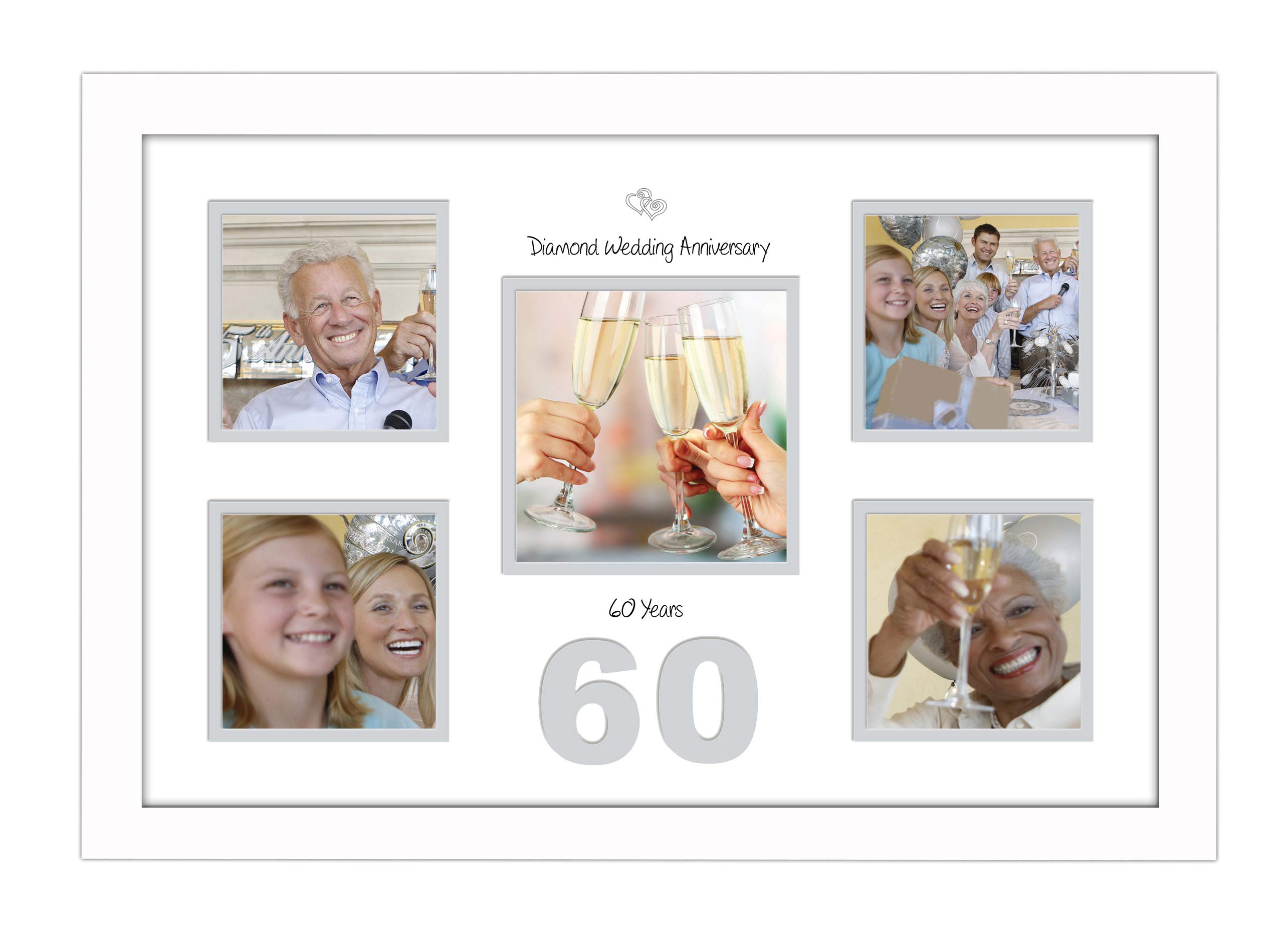 Photos In A Word White Finish Frame White Mount Grey Inside 60Th Anniversary Photo Frame Diamond Wedding 4X4 X4 And 5X5 978D (White Finish Frame White Mount Grey Inside)