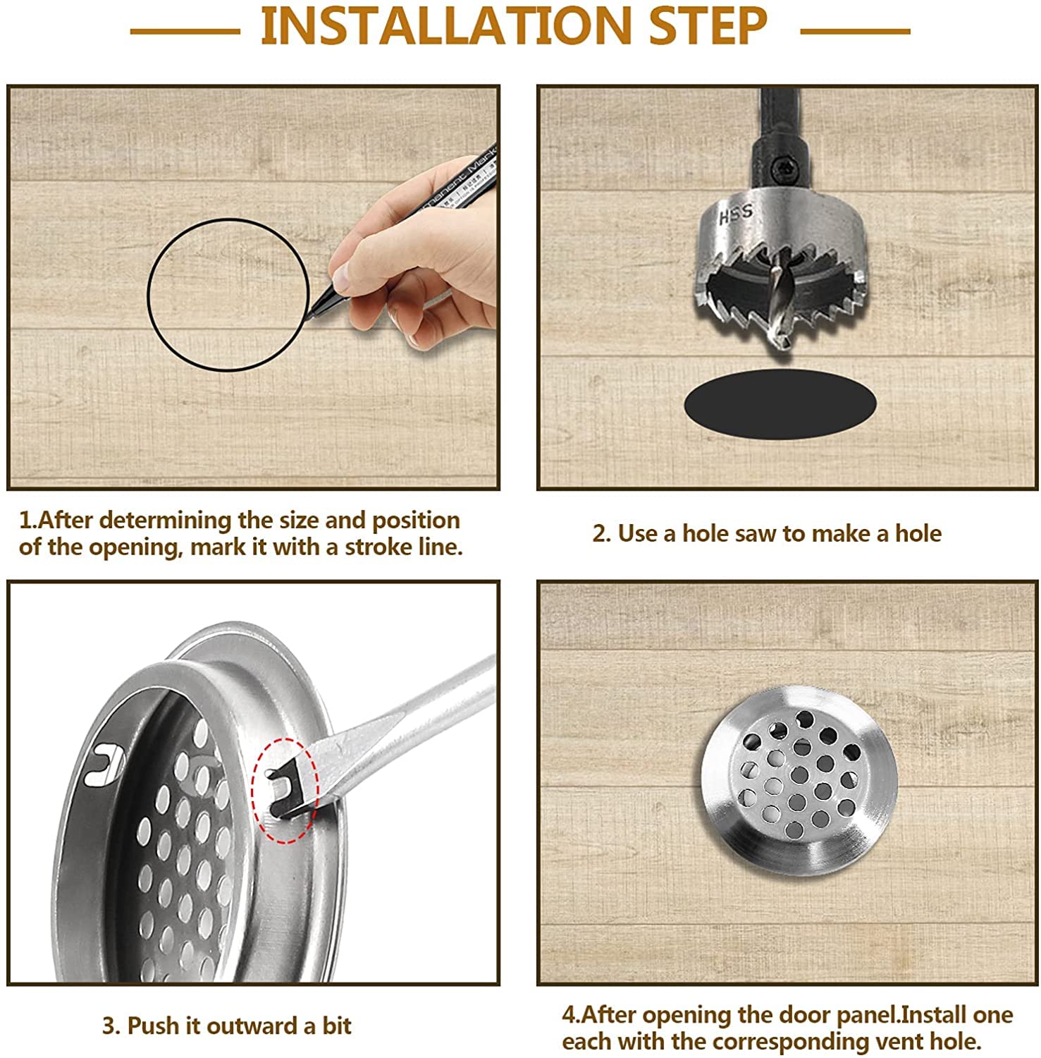 Greluma 10 Pcs rejillas de ventilación de 35 mm, ventilación circular de sofito, rejilla de ventilación redonda de acero inoxidable con orificio de malla para cocina, baño, armario, armario