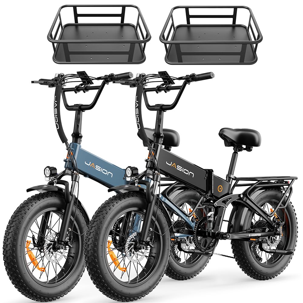 Jasion X-Hunter Electric Bike for Adults,1400W Peak Motor 30MPH Max Speed 48V 13AH Removable Battery,Full Suspension System,20''*4.0 Fat Tire Foldable Ebike 7-Speed Electric Bicycle