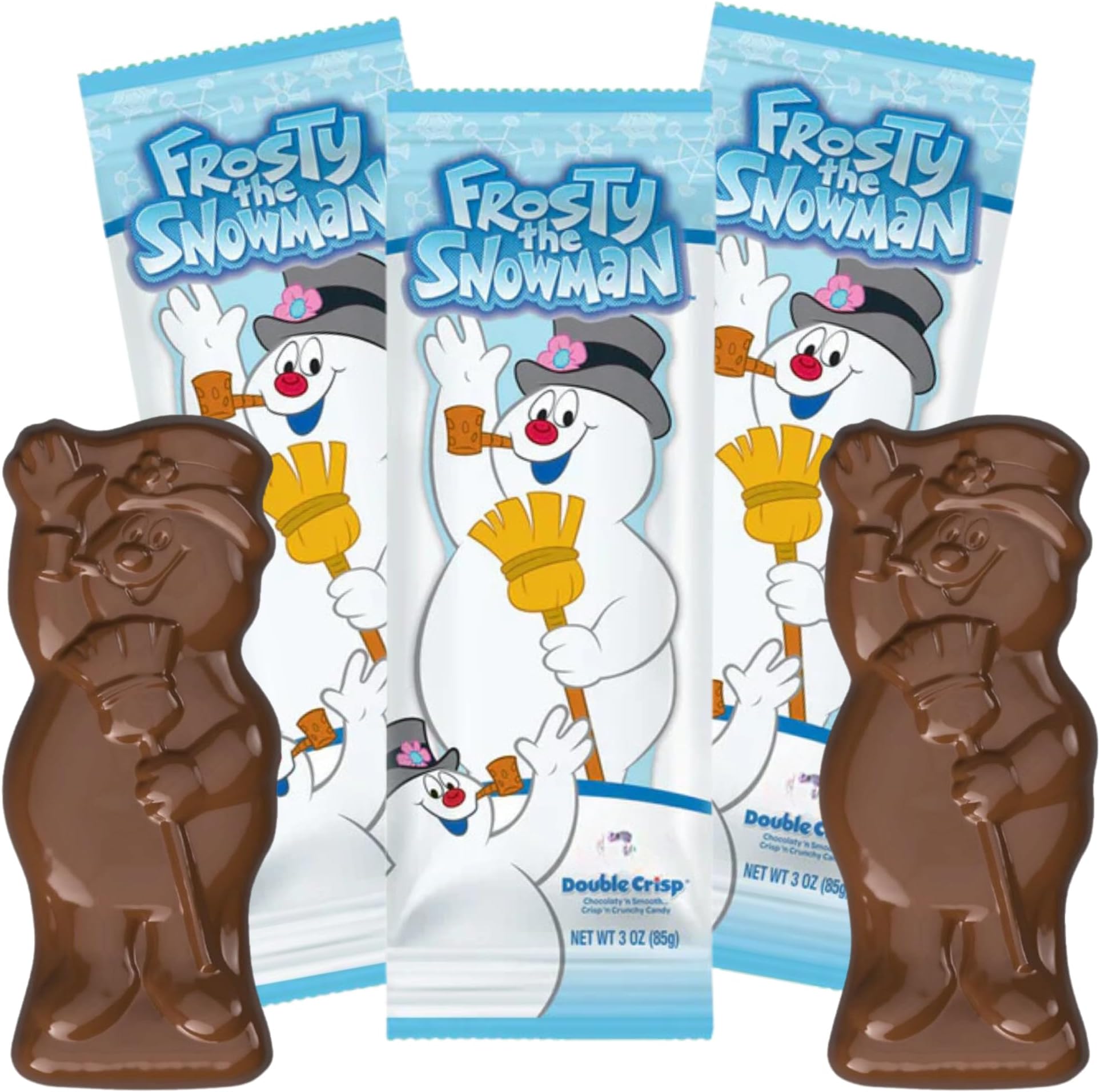 Sweetzo Christmas Frosty Shaped Candy Bars, Double Crisp Milk Chocolate Candies, Stocking Stuffer Gifts - 3 Ounces (Pack of 3) Snowman