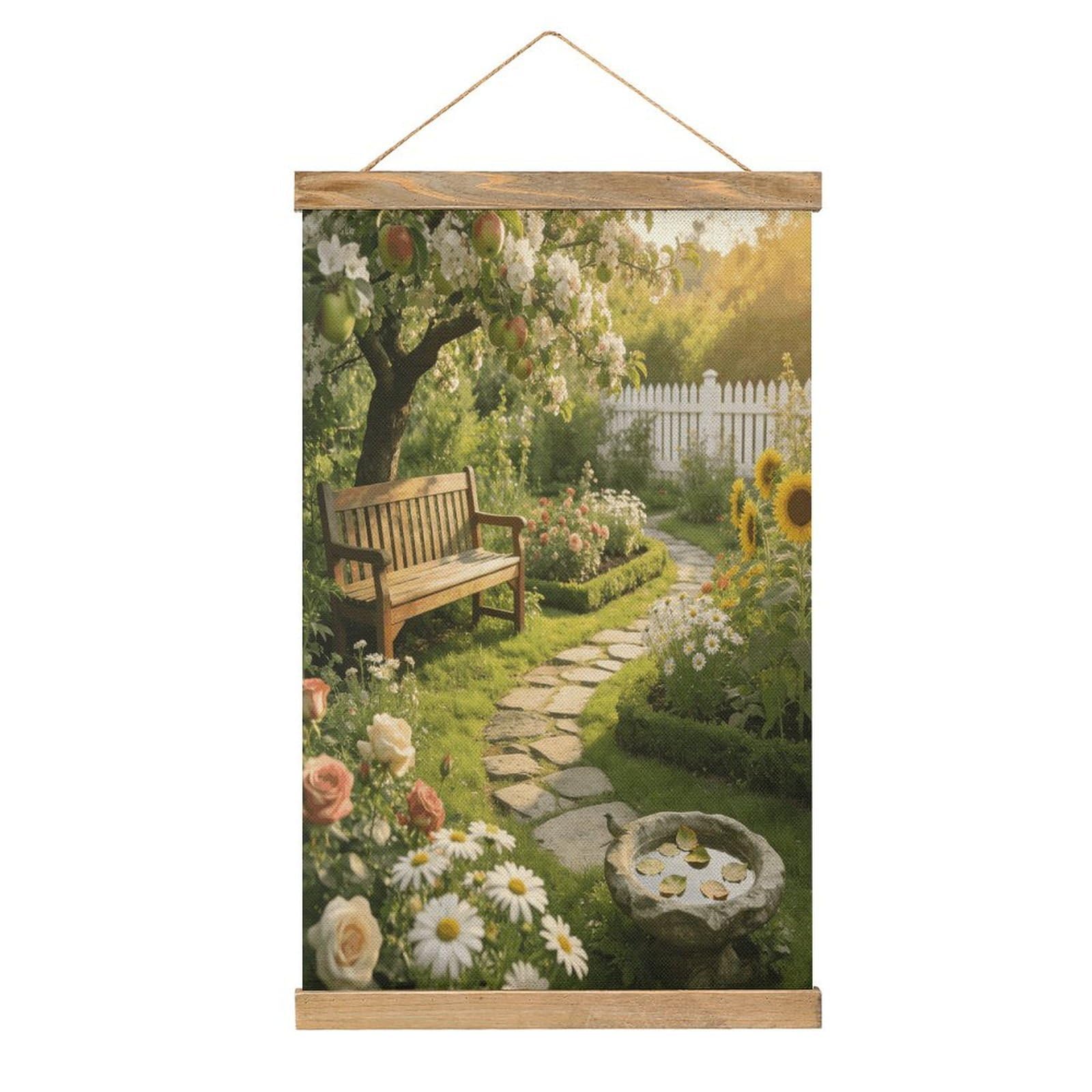 VstaDank Bauerngarten Hanging Poster with Wooden Frame Modern Linen Hanging Painting Retro Style Wall Decor Art Painting for Living Room,Bedroom Decor Poster Frame 20.4x13.1inch