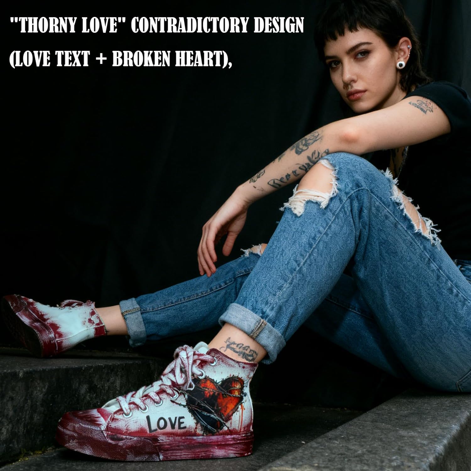 Women's Fashion Sneakers Men's High-Top Heart & Love Graffiti Design Casual Street Style for Everyday Wear - Image 4