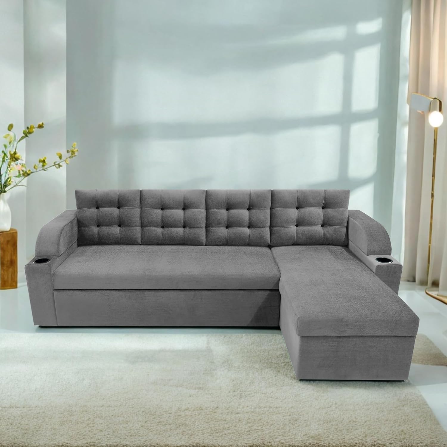 Grance RHS 6 Seater Corner Sofa Cum Bed for Living Room (Dark Grey Fabric) Premium Fabric Sofa Grance RHS 6 Seater Corner Sofa Cum Bed for Living Room (Dark Grey Fabric) Premium Fabric Sofa