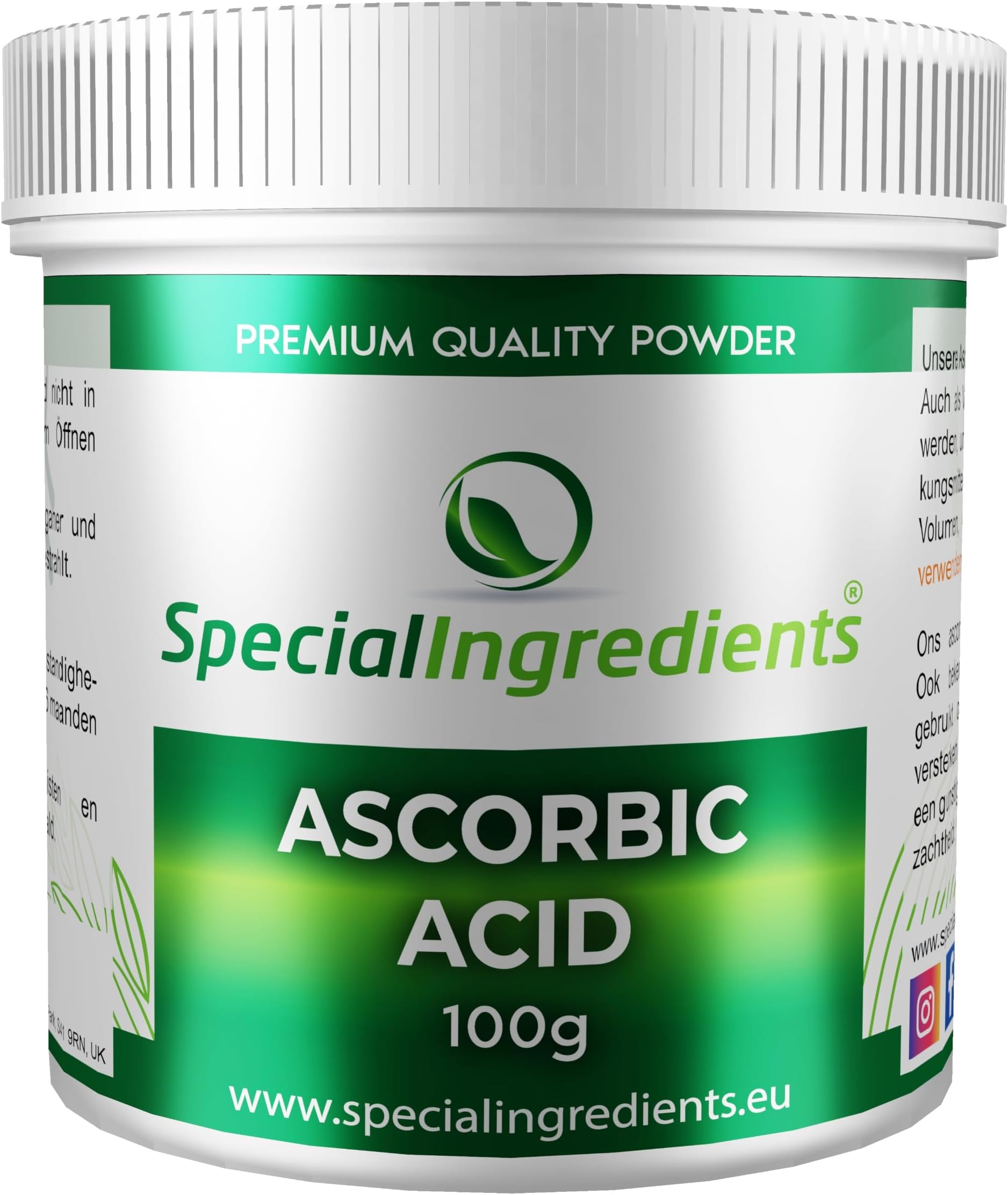 Ascorbic Acid 100g Premium Quality - Vegans, Non-GMO, Gluten Free