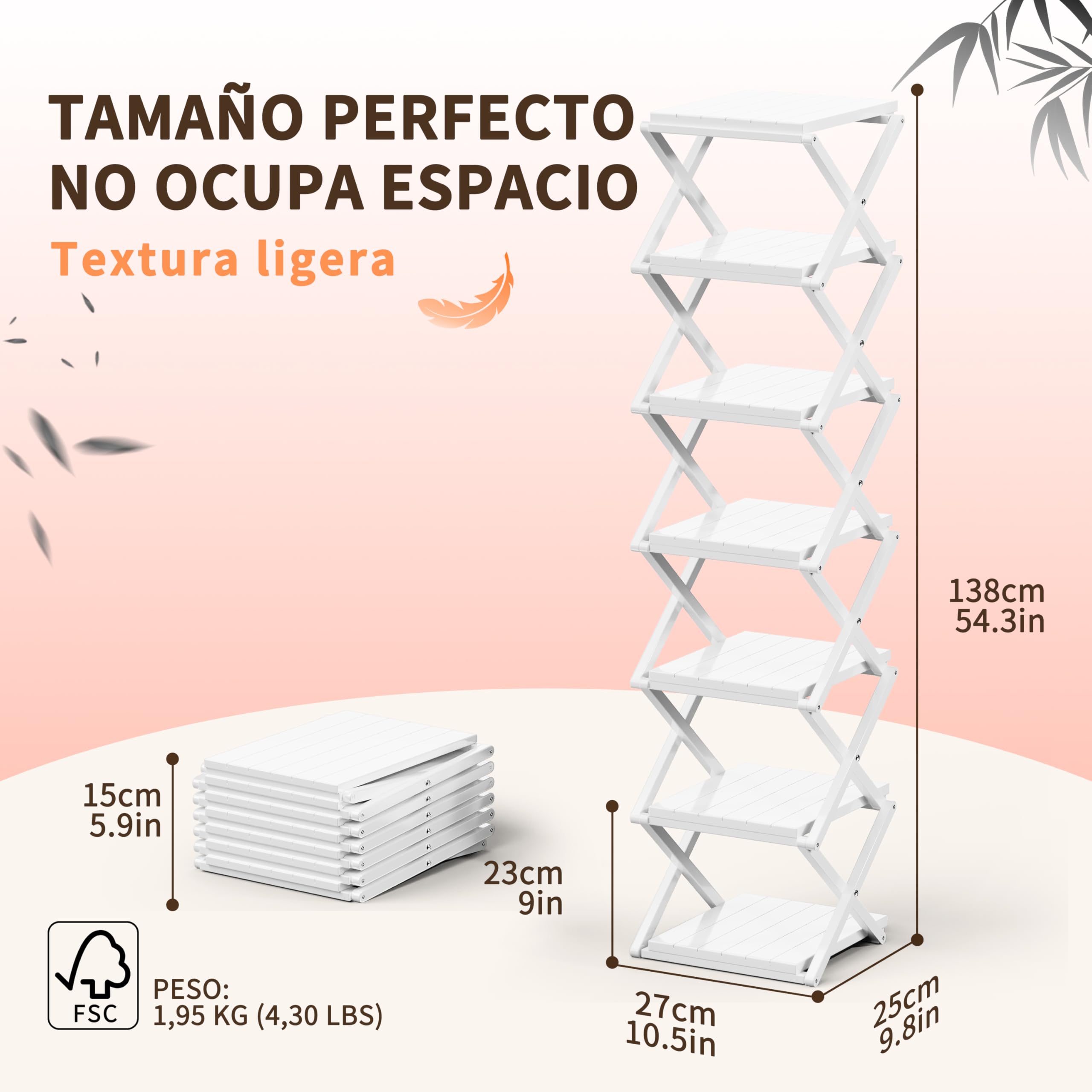 Zapatero Vertical Estrechom, Zapatero Plegable portátil, sin instalación, Zapatero pequeño, pasillos, dormitorios y Espacios pequeños (Blanco, 7 Tier)