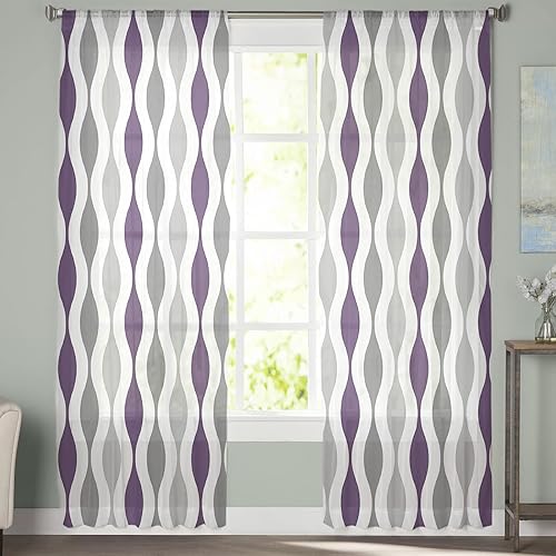 Cortinas semitraslúcidas modernas de mediados de siglo de 84 pulgadas de largo para decoración de sala de estar, cortinas de gasa con bolsillo para