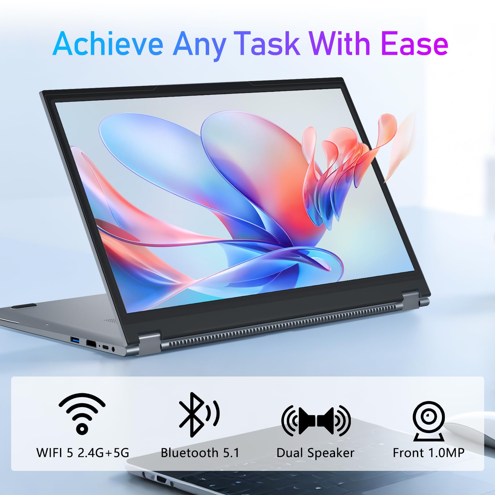 PC Portatile 2 in 1 da 15,6", Computer Portatile 16GB RAM 512GB SSD, Ryzen 3-3200U CPU Notebook Scheda Grafica Radeon, Laptop Touchscreen con Rotazione 360°,Webcam, Wi-Fi5, BT5.1, RJ45, HDMI, Type-C