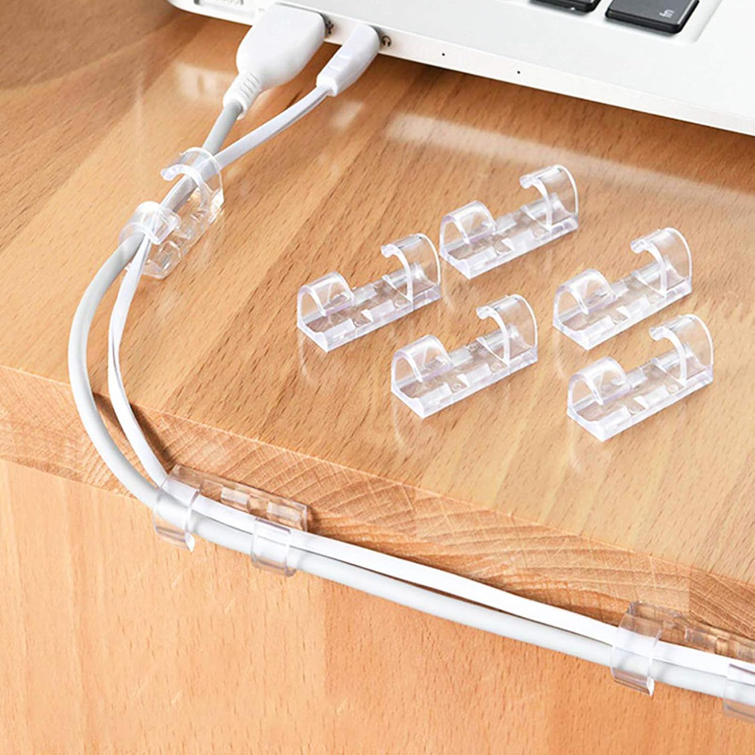 120Pcs Self Adhesive Transparent Cable Clips Wire Holder Sticky Heavy Duty Cable Clips Tidy and Organizer Drop Cord Management for TV PC Laptop Ethernet Cable Desktop Home Office