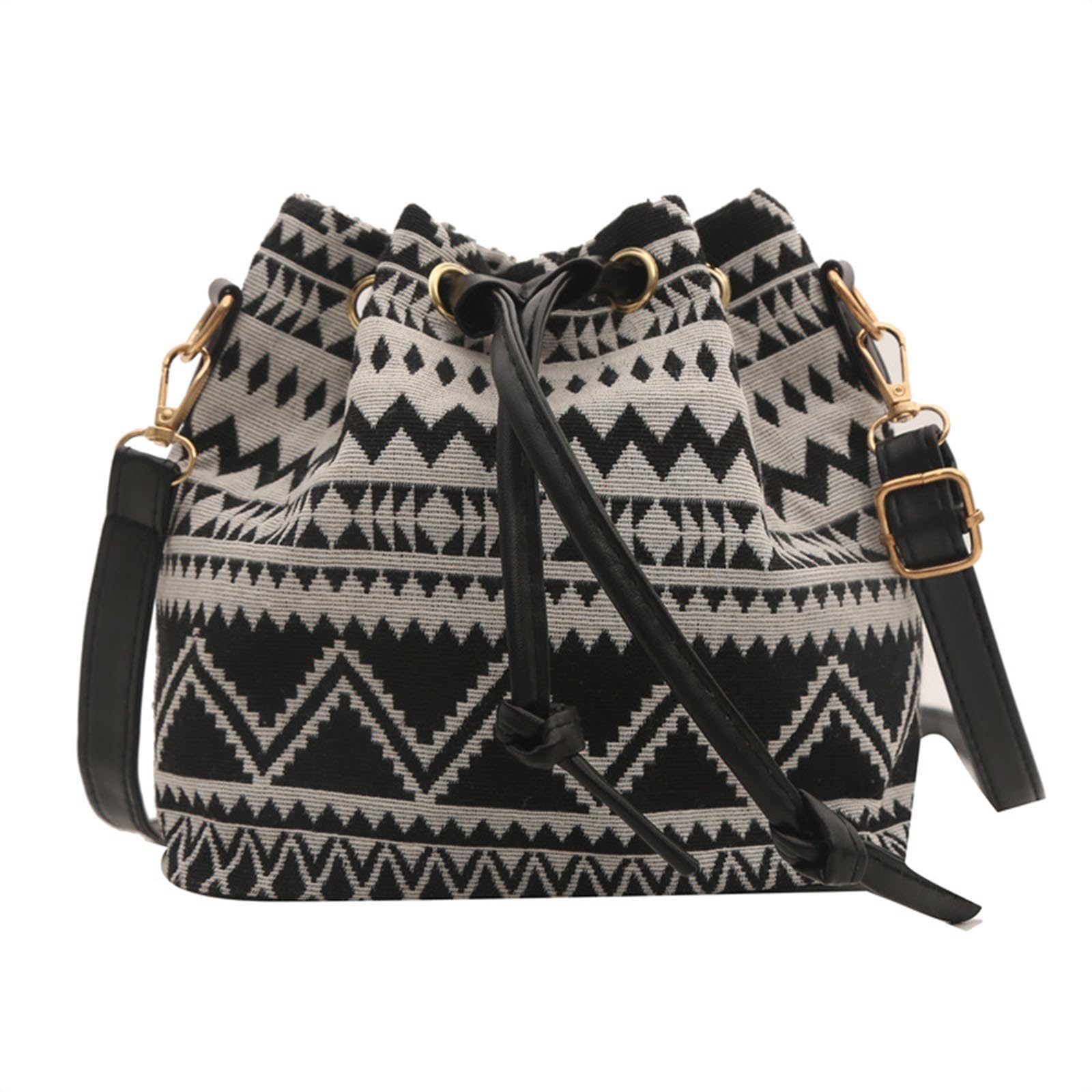 NIHENHAO Women Bag Ethnic Styles Shoulder Bag Fashion Messengers Bag Simple Bucket Bag Drawstring Crossbody Bag for Daily Travel