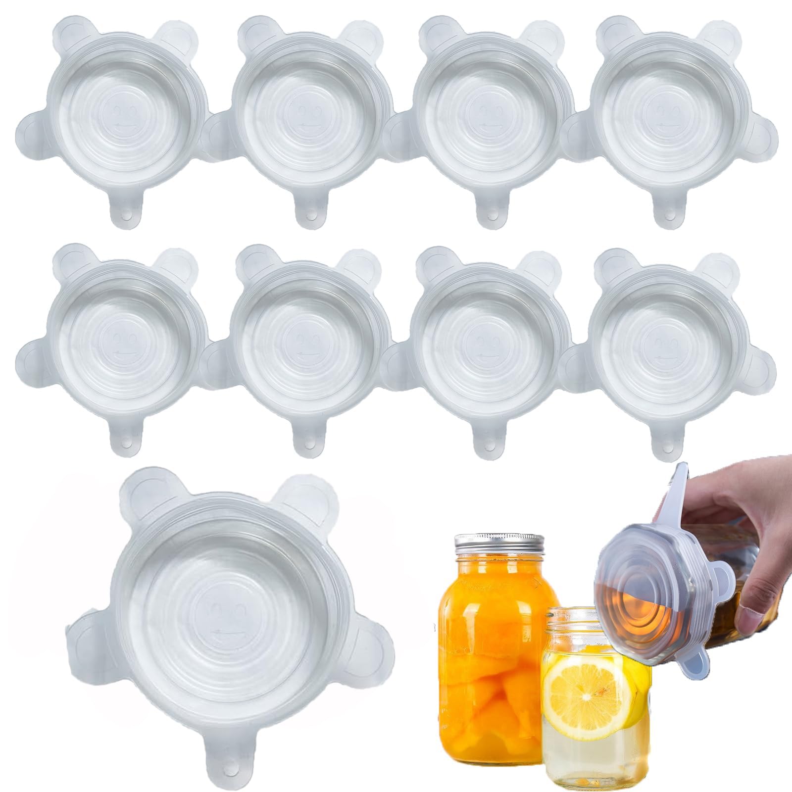 9 Pack Silicone Stretch Lids - Reusable Durable and Expandable Lids, Eco-Friendly Food Covers Keep Food Fresh for Mason Jars, Cans, Pots, Bowls, Cups, Pots, Food Fresh Saver Cover(White)