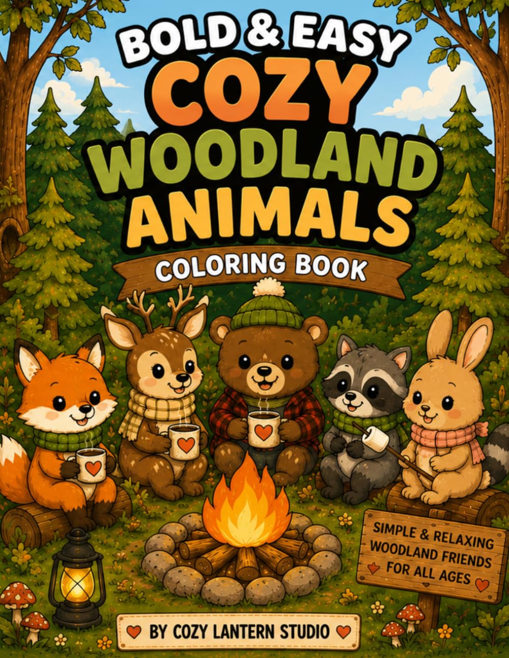 Bold & Easy Cozy Woodland Animals Coloring Book: Simple & Relaxing Forest Animal Pages for Stress Relief, Cozy Vibes & Beginner-Friendly Coloring Fun
