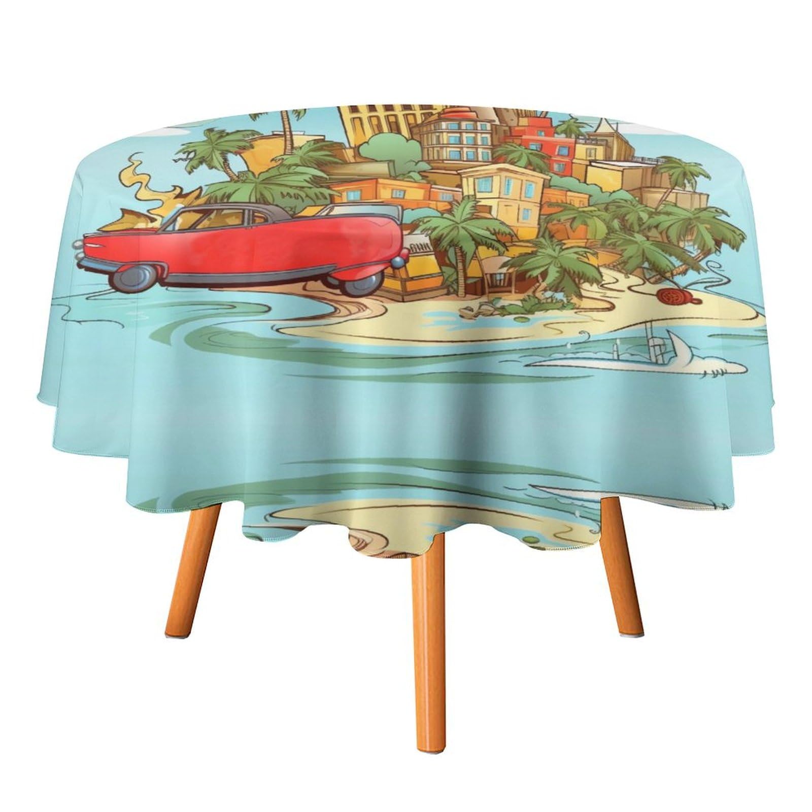 Nappe ronde imprimée Cuba en tissu infroissable pour table