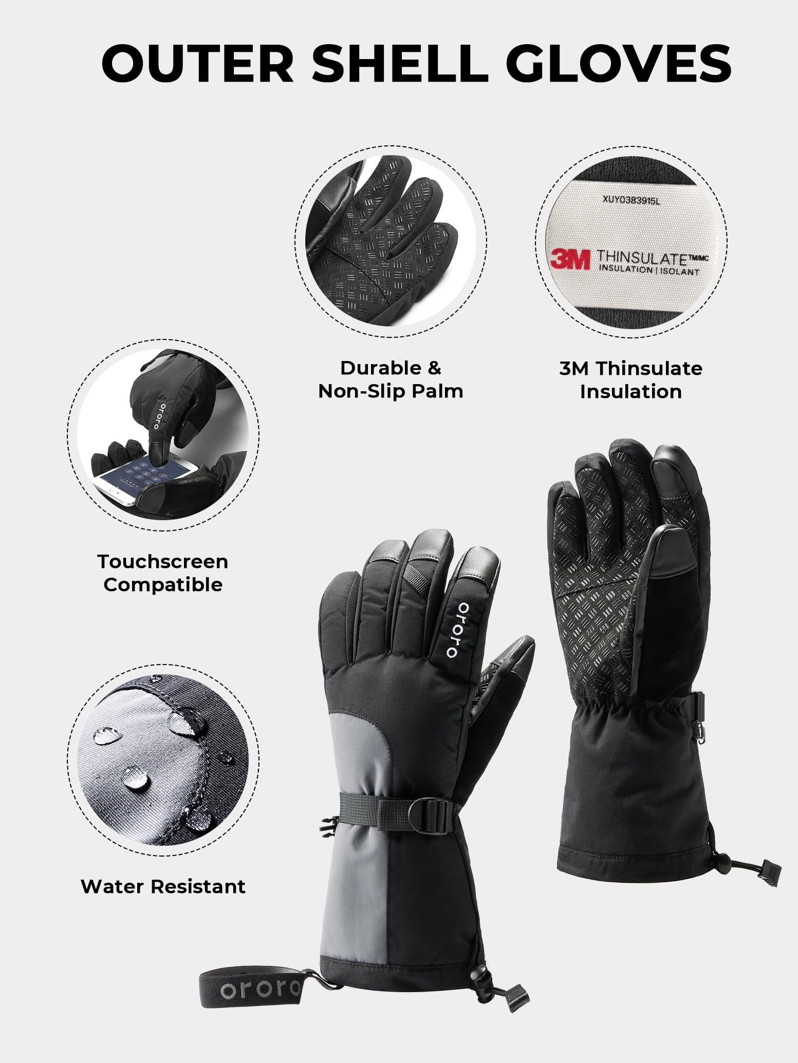 ORORO Beheizbare Handschuhe Damen Herren, 3-in-1 Elektrische Beheizte Handschuhe zum Motorrad Skifahren und Wandern