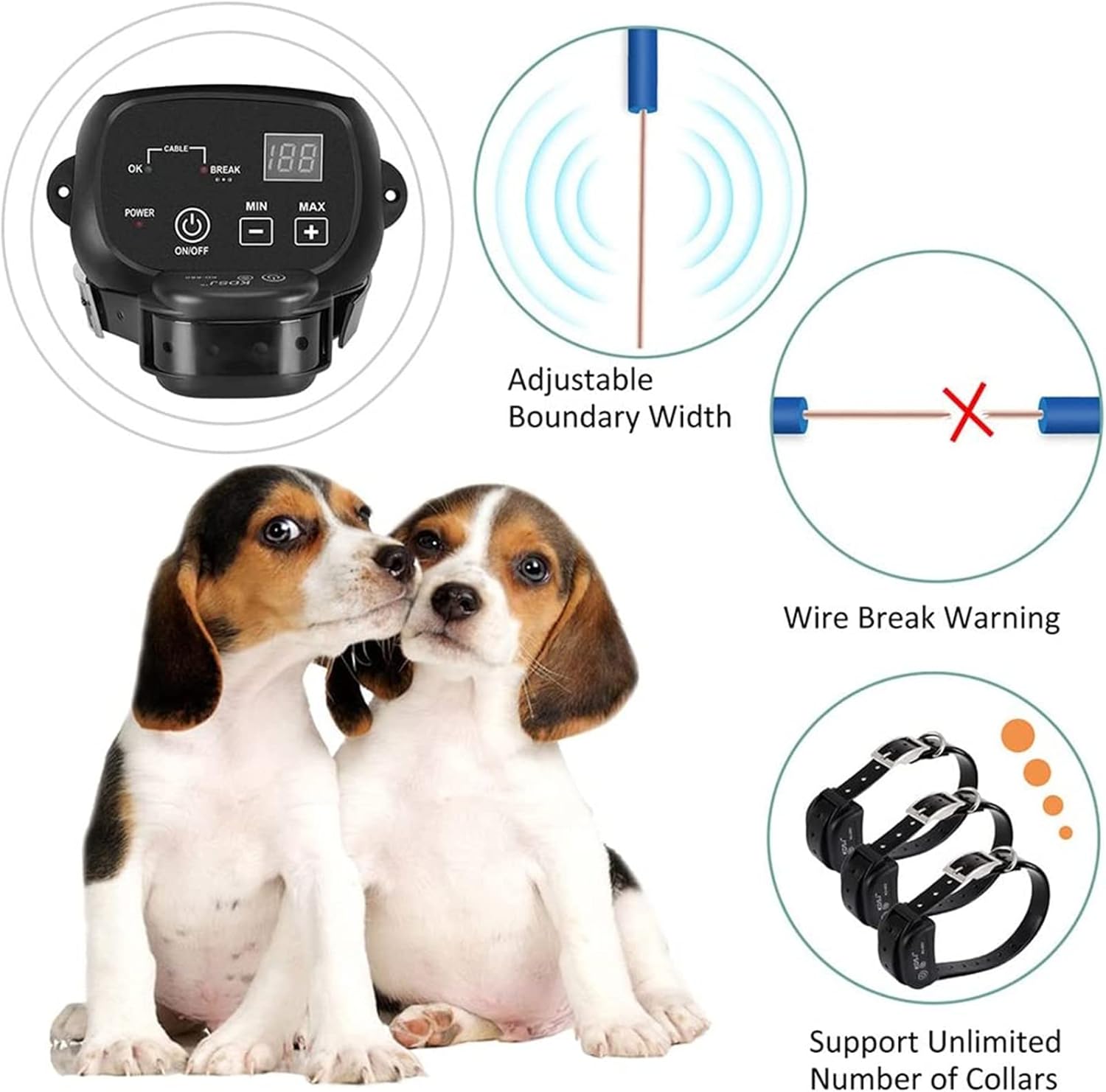 In-Ground Fence Systems, Electric Dog Fence, Covers up to 1/2 Acre, for Dogs Over 8 lb, Waterproof Receiver with Tone/Static Correction, 984 Feet Wire, Suitable for Small, Medium, Large Dogs,for3dogs