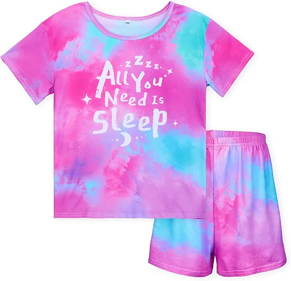 ICOSY Girls Pajamas Set for Kids Pajamas 2 PCS Short Sleeve Top and Shorts Pants for Toddler Girls Clothes Size 8-14