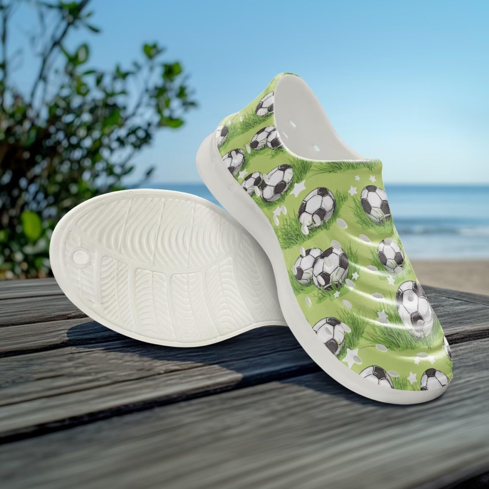 Watdotory Soccer Grass Print Slides for Kids Shower Slippers Bathroom Pool Sandals Boys Girls Comfy EVA Sole Summer Non-Slip Beach Shoes