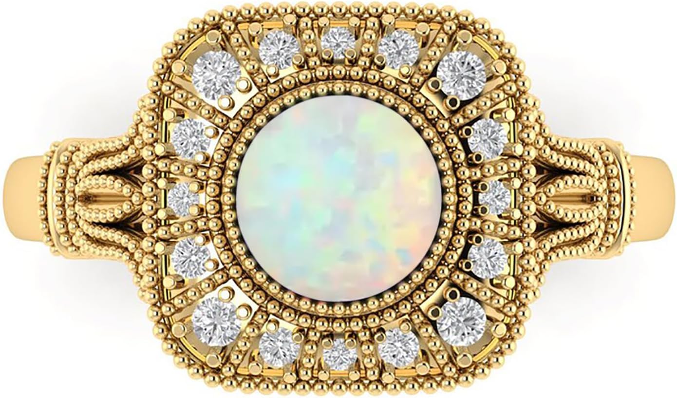 10K 14K 18K Real Gold 0.15cttw Genuine Diamond 1 Carat Gemstone Engagement Ring Vintage Round Gemstone Wedding Promise Ring for Women (I2-I3 Clarity)