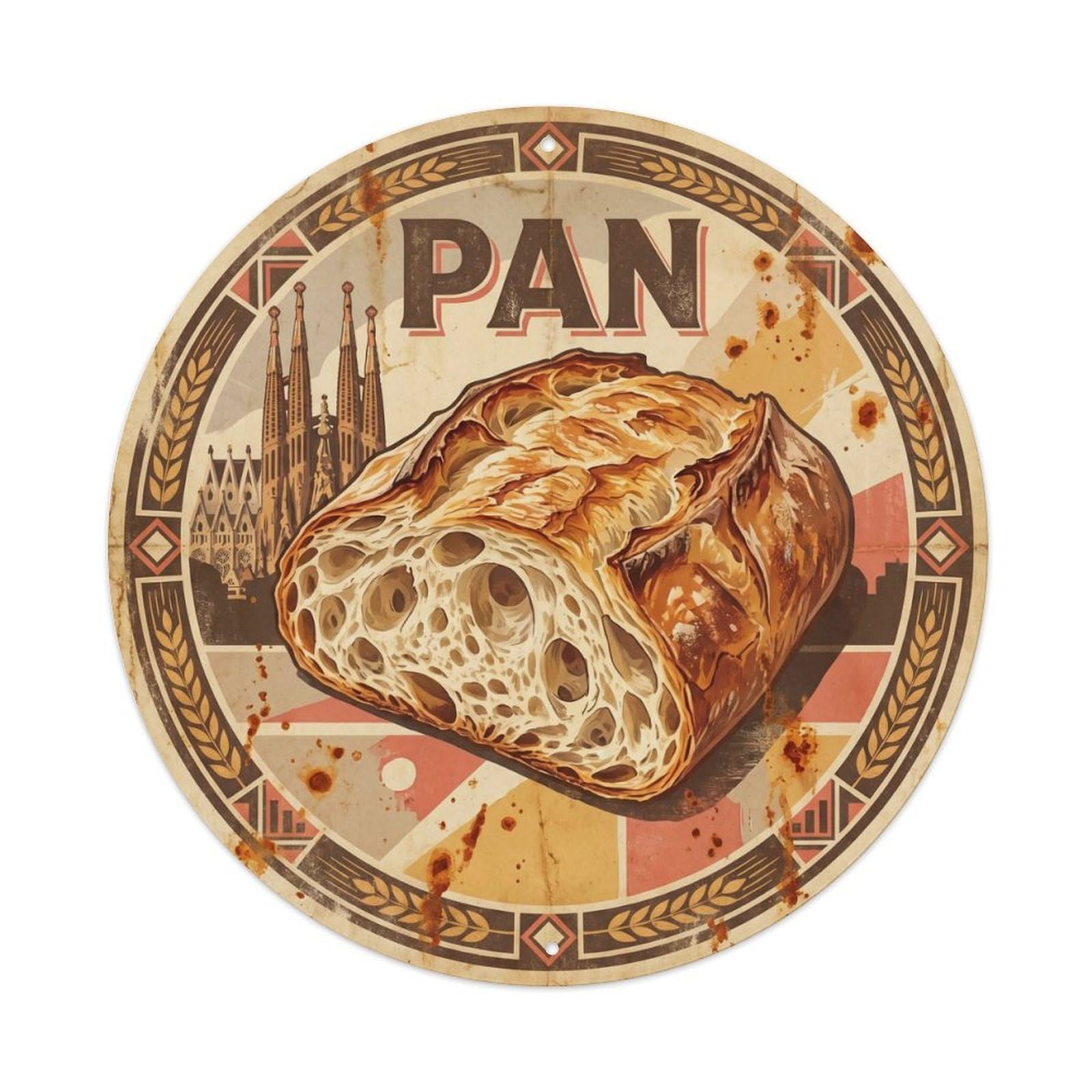 Rustic Bakery Bread Spanish Sourdough Vintage Travel Metal Tin Sign
