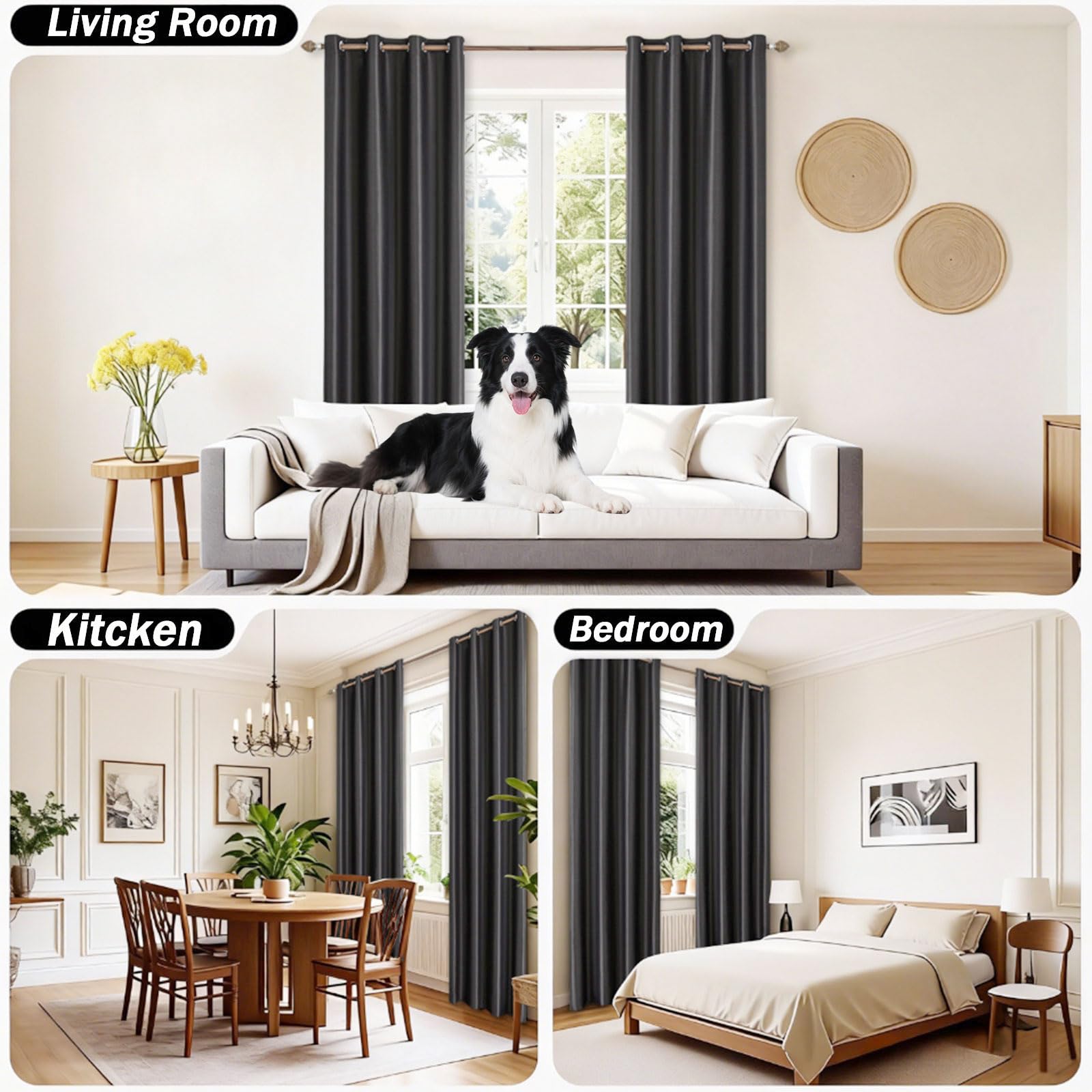 GUOJUN Tende Oscuranti per Interni 190 x 225 cm con Occhielli, Termica Isolante Tenda Coprenti Tinta Unita Anti-Rumore, Pesante, Opache per Soggiorno e Camera da Letto, Grigio Scuro