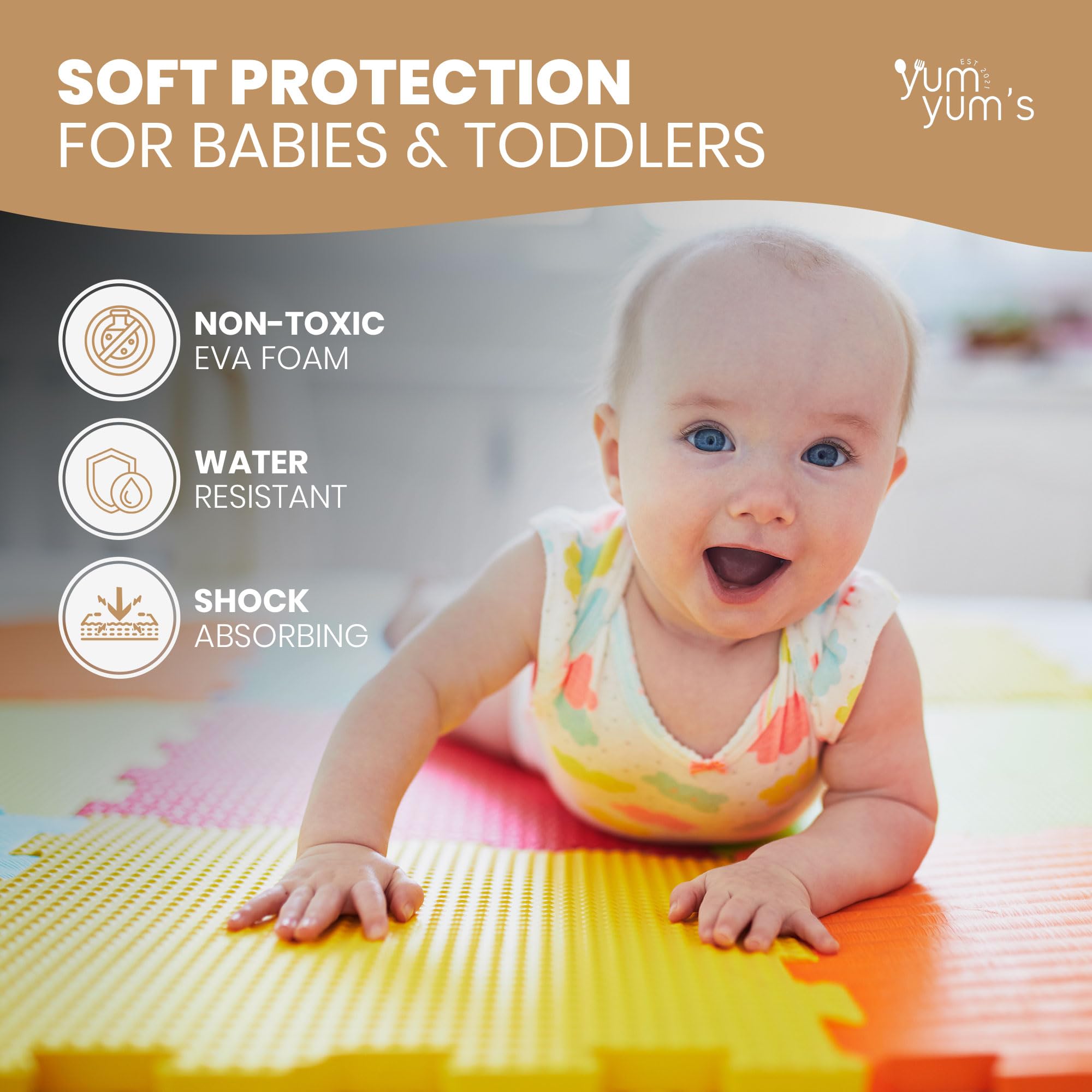 Yum Yum's 18 Pack of Multi Colour Baby Play Mat – 29x29cm EVA Foam Mats for Kids – Soft & Non Slip Interlocking Floor Mats – Waterproof 7mm Thick Foam Play Mat -Safe and Comfortable for Children — view 2