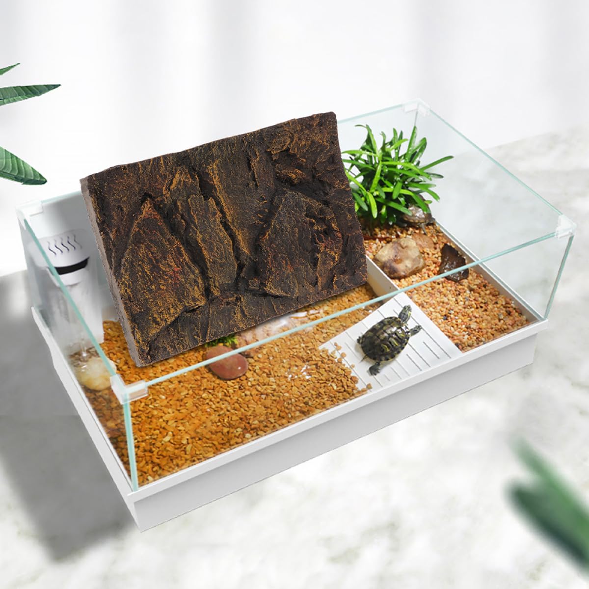minkissy Fondo Decorativo 3D para Acuario de Tortugas de Agua, Tablero de PU Alta Simulación para Terrarios y Peceras, Paquete de 2 Piezas para Decoración