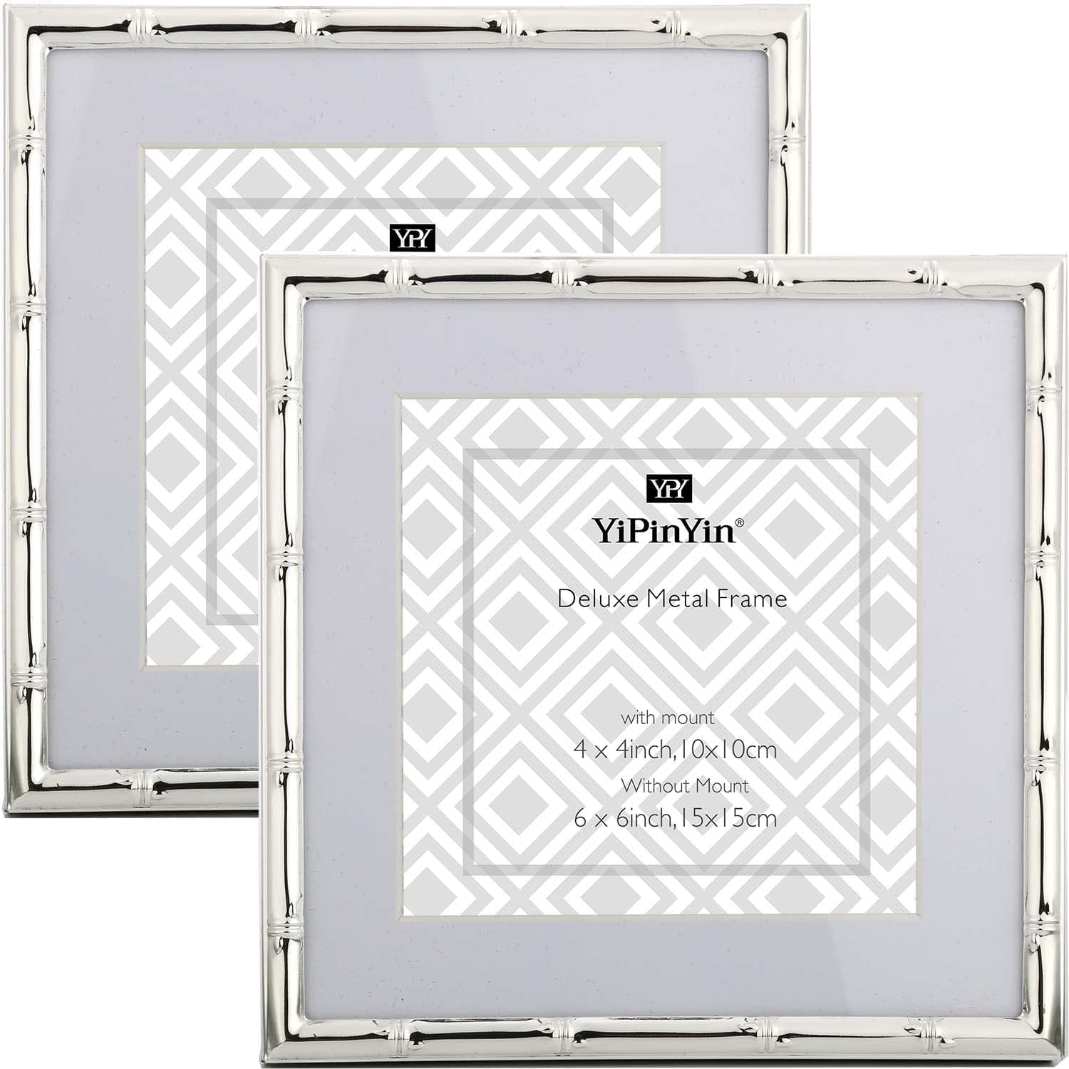 6x6'' Bamboo Detail Designs Sqaure Silver Metal Picture