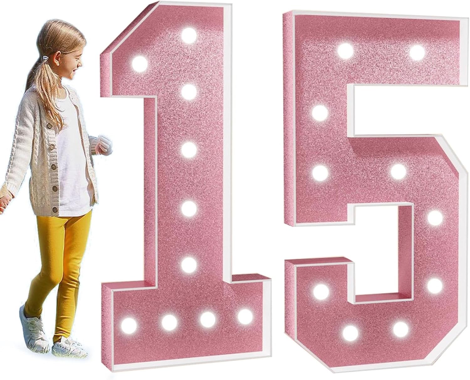 Marquee Light Up Numbers for 1st 16th 21st Birthday Decorations 10th Anniversary Party Decor Large Numbers DIY Pre-Cut Foam Board Kit Mosaic Numbers(Color:Number 15,Size:120cm/4FT)