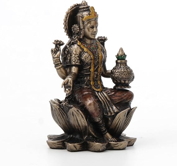 Veronese Design 3 3/8 Lakshmi Sitting on Lotus Spiritual Resin Statue Painted Bronze Finish