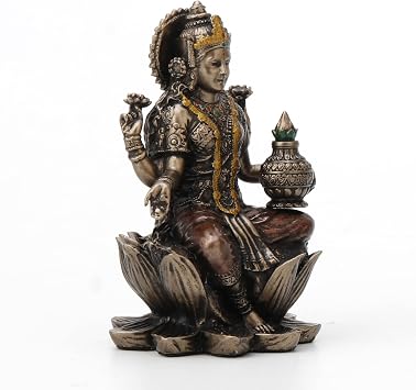 Veronese Design 3 3/8 Lakshmi Sitting on Lotus Spiritual Resin Statue Painted Bronze Finish