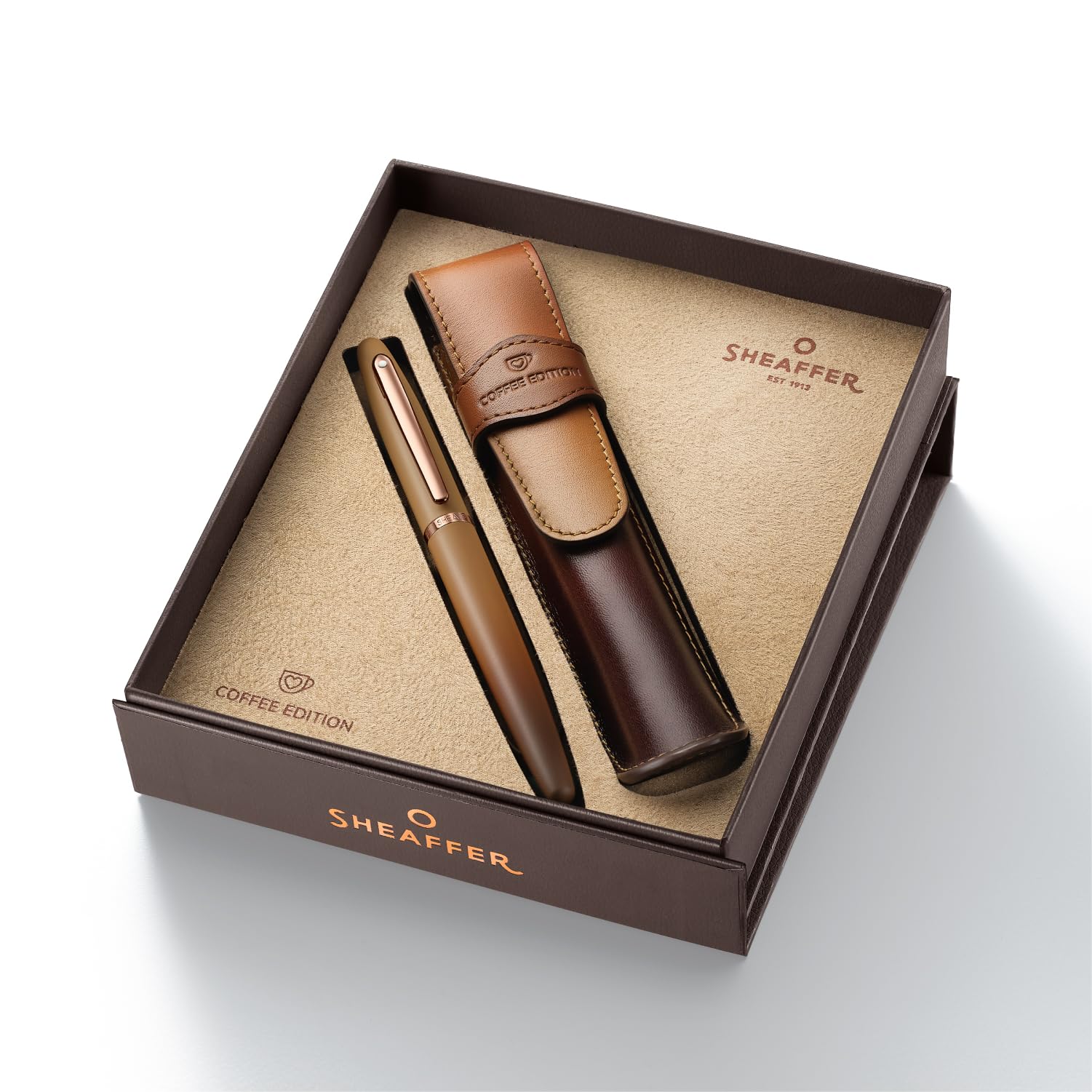 Sheaffer VFM G9428 Coffee Edition Fountain Pen with Leather Single Pen Pouch Gift Set - Medium