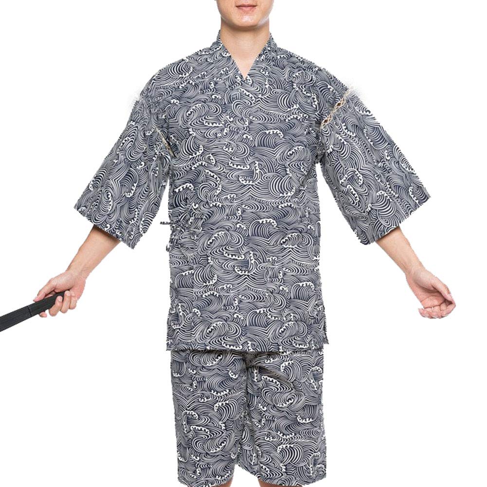 un-brand Jinbei - Conjunto de Kimono japonés con Estampado de Fuegos Artificiales, Pijama Yukata (Talla XL, C1)