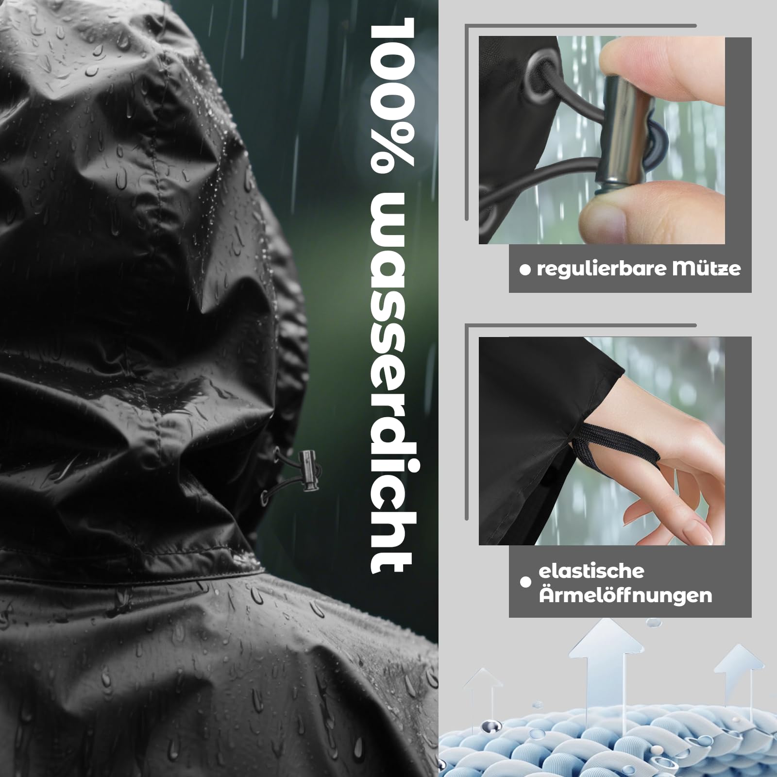 Wasserdichter Regenponcho mit Tragetasche, Winddichte Regenbekleidung für Damen & Herren, Leicht & Kompakt für Fahrrad fahren, Reise, Trekking, Wiederverwendbarer Regenmantel
